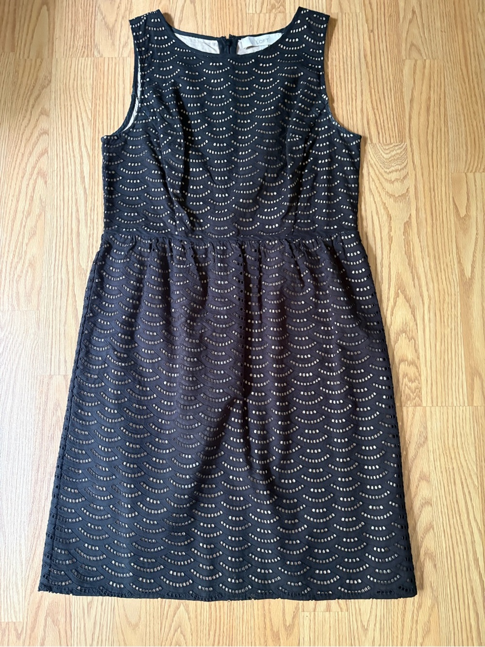 LOFT Black Eyelet Sleeveless Fit-and-Flare Mini Dress